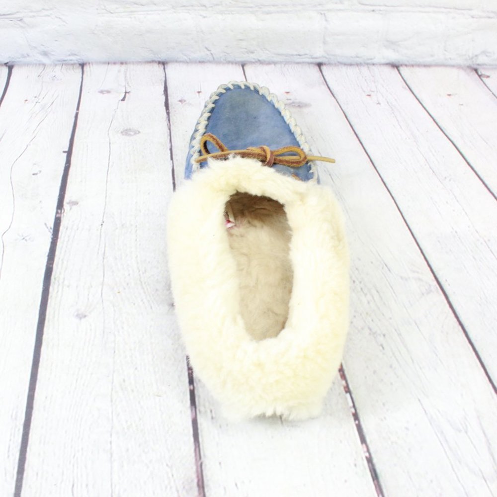 LL BEAN Women's Blue Shearling Lined Wicked Good Moccasin Slippers Size 7 M - Picture 6 of 10
